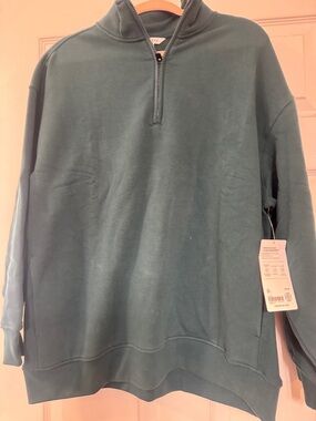 Athleta Forever Fleece 1/4 Zip Sweatshirt NWT Size L evergreen